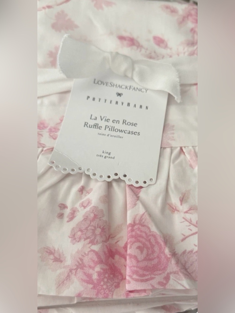 LoveShackFancy (2) Pink and White La Vie en Rose Floral Ruffle KING Pillowcases